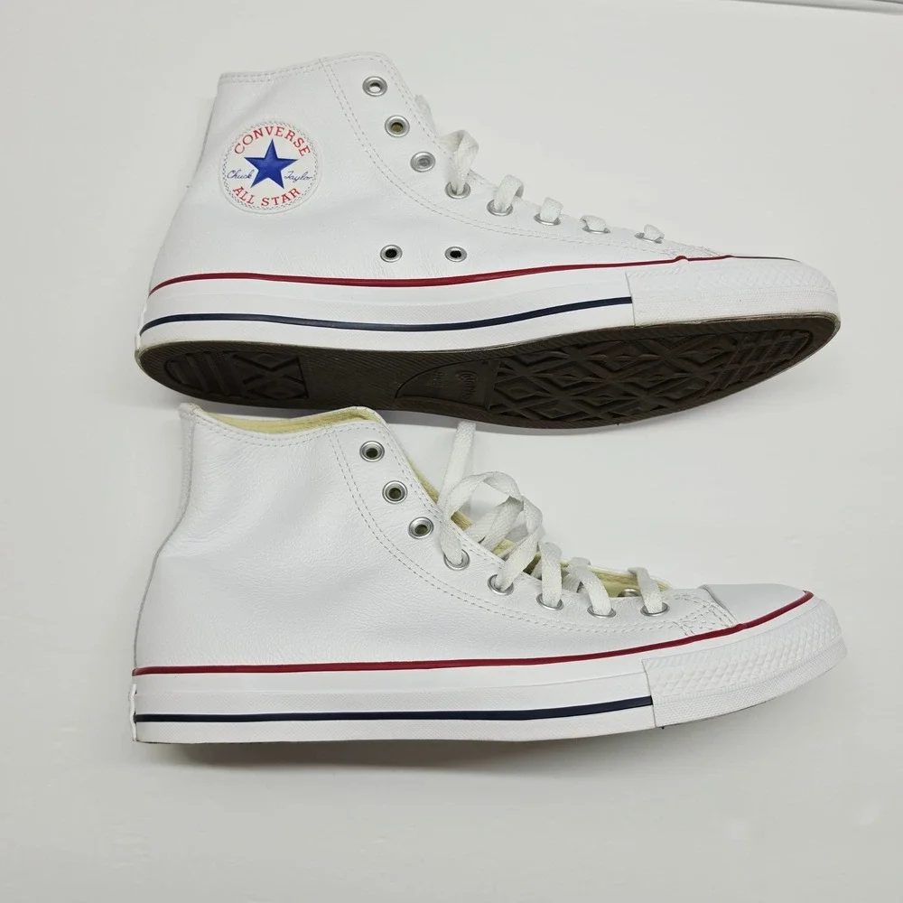 Converse Chuck Taylor All Star Mens 9.5 White Leather High Top Sneakers 132169C